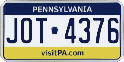 PA license plate JOT4376