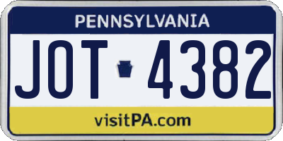 PA license plate JOT4382