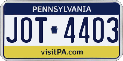 PA license plate JOT4403