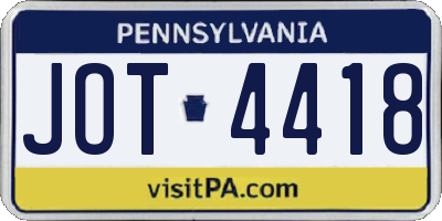 PA license plate JOT4418