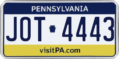 PA license plate JOT4443