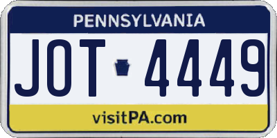 PA license plate JOT4449