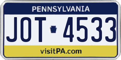 PA license plate JOT4533