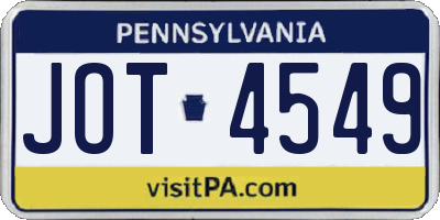 PA license plate JOT4549