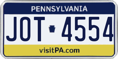 PA license plate JOT4554