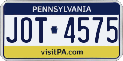 PA license plate JOT4575