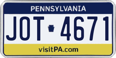 PA license plate JOT4671