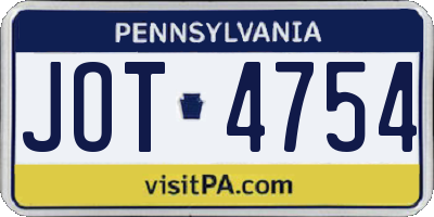 PA license plate JOT4754
