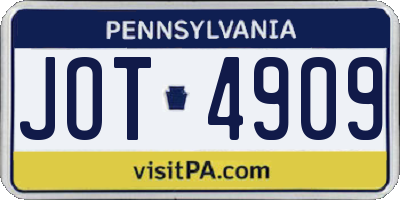 PA license plate JOT4909
