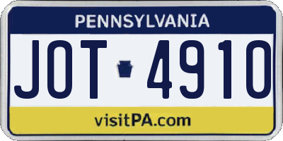 PA license plate JOT4910