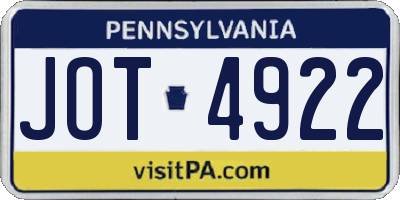 PA license plate JOT4922