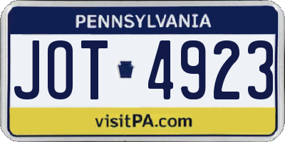 PA license plate JOT4923