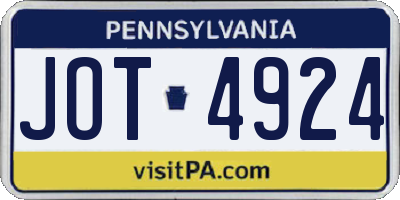 PA license plate JOT4924