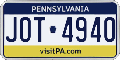 PA license plate JOT4940