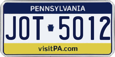 PA license plate JOT5012