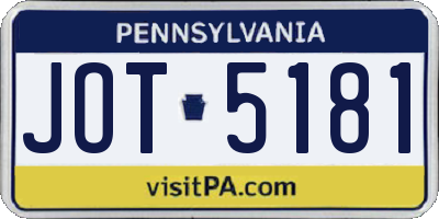 PA license plate JOT5181
