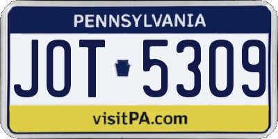PA license plate JOT5309