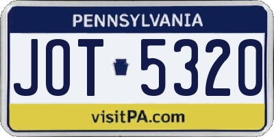 PA license plate JOT5320