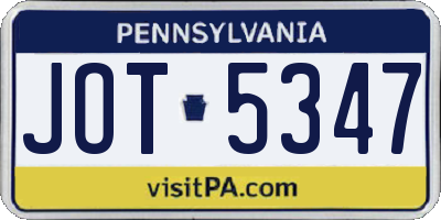 PA license plate JOT5347