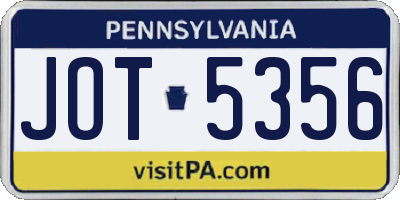 PA license plate JOT5356