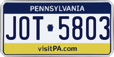 PA license plate JOT5803
