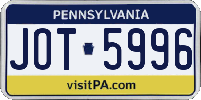 PA license plate JOT5996