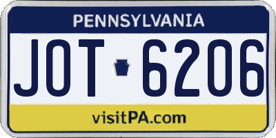 PA license plate JOT6206