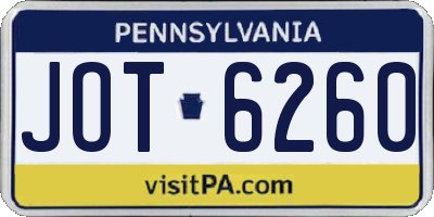 PA license plate JOT6260