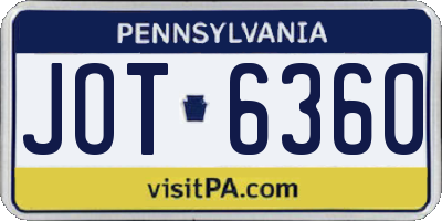 PA license plate JOT6360