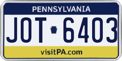 PA license plate JOT6403