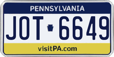 PA license plate JOT6649