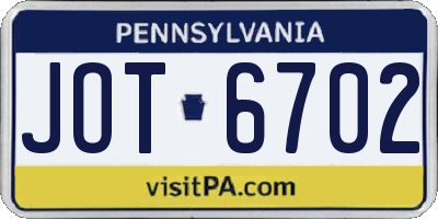 PA license plate JOT6702