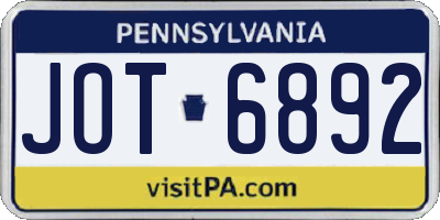 PA license plate JOT6892