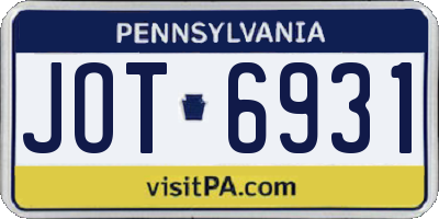 PA license plate JOT6931