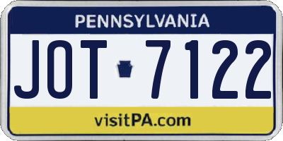 PA license plate JOT7122