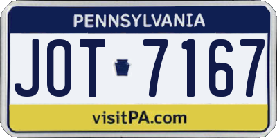 PA license plate JOT7167
