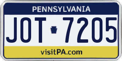 PA license plate JOT7205