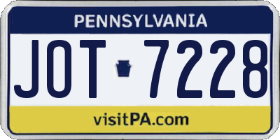 PA license plate JOT7228