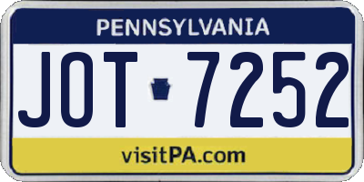 PA license plate JOT7252