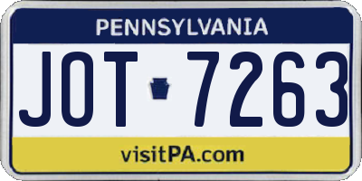 PA license plate JOT7263