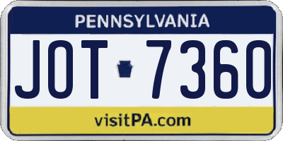 PA license plate JOT7360