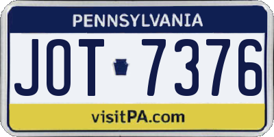 PA license plate JOT7376