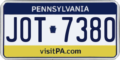 PA license plate JOT7380