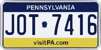 PA license plate JOT7416