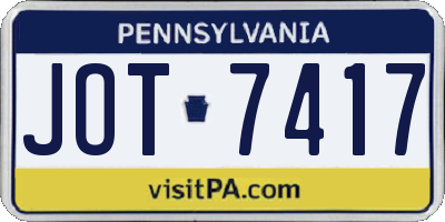 PA license plate JOT7417