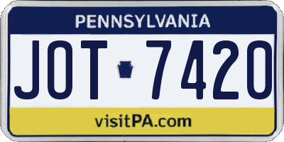 PA license plate JOT7420