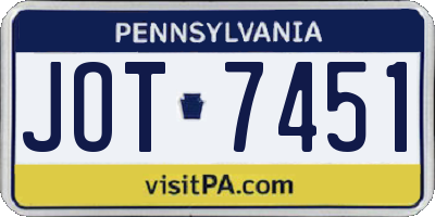 PA license plate JOT7451