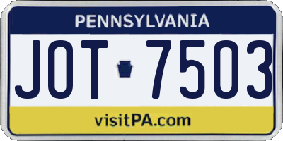 PA license plate JOT7503