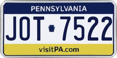 PA license plate JOT7522