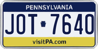 PA license plate JOT7640